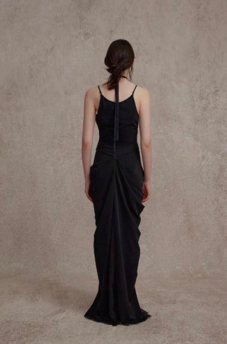 slim fit dress slacks Hart Pleated Halter Mini Dress- Black main image 1
