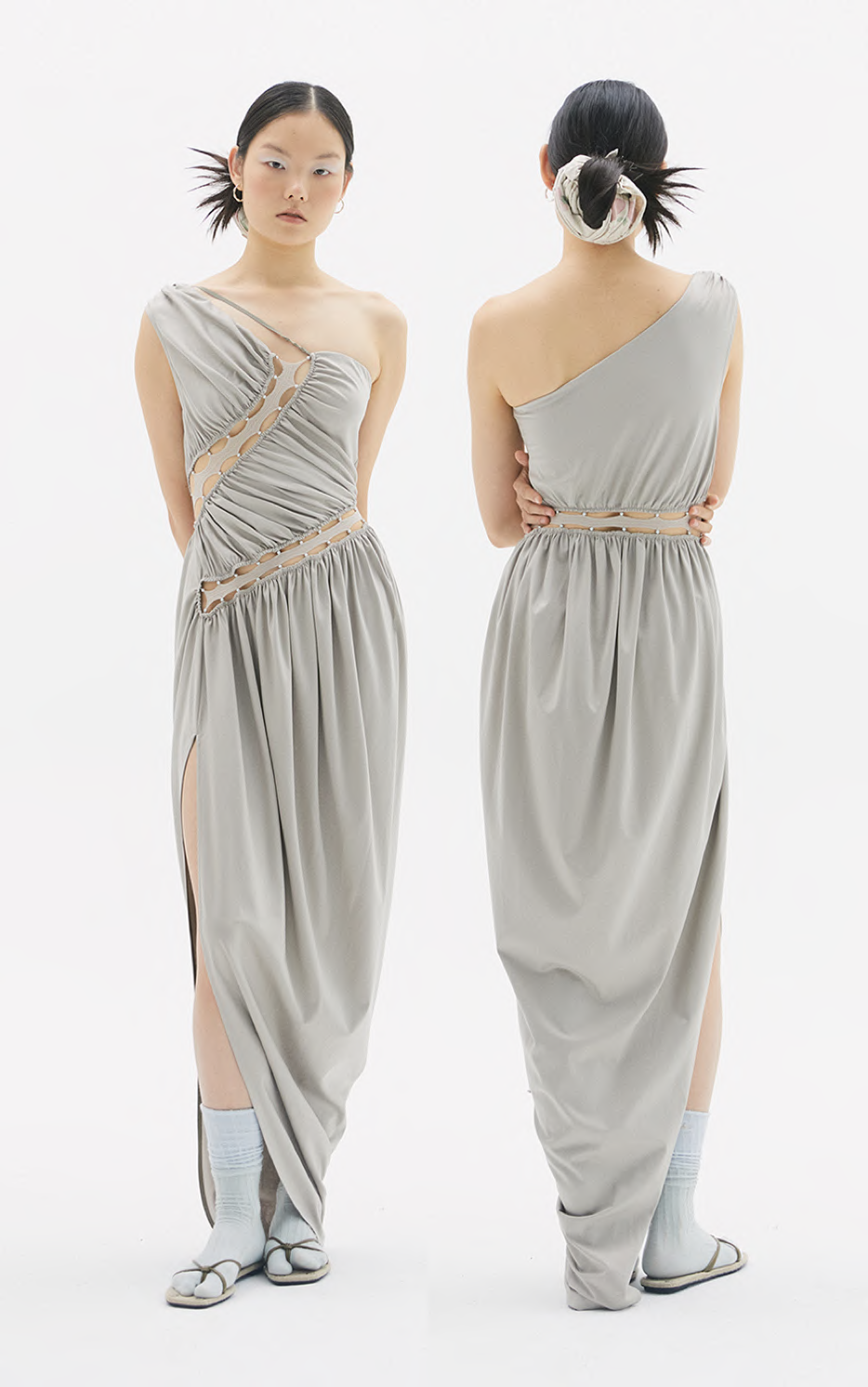 One-Shoulder Ruched Combo Maxi Dress