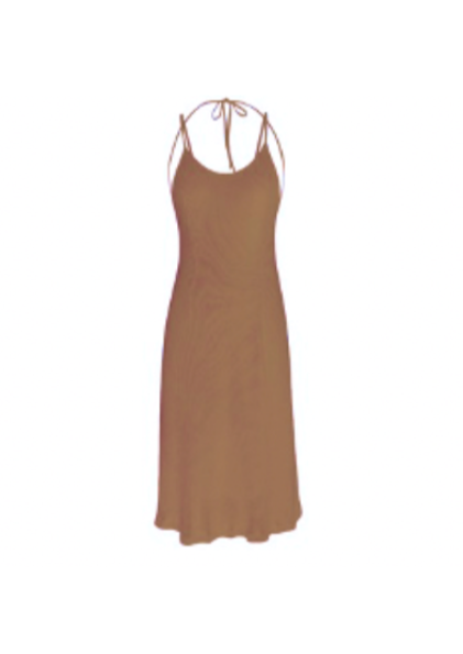 Beige Classic Knit Tie Slip Dress