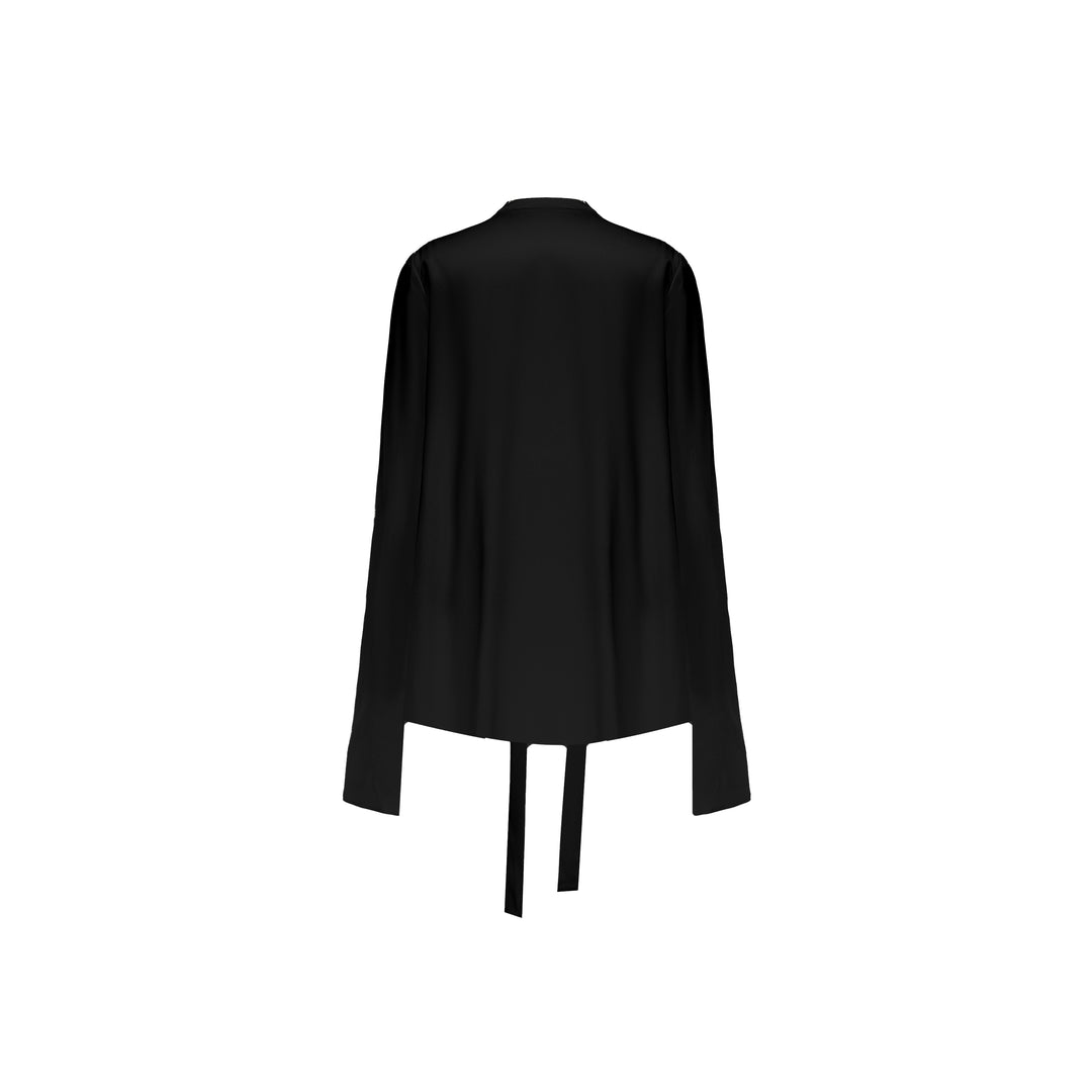 Ribbon Irregular Silk Short Shirt Jacket