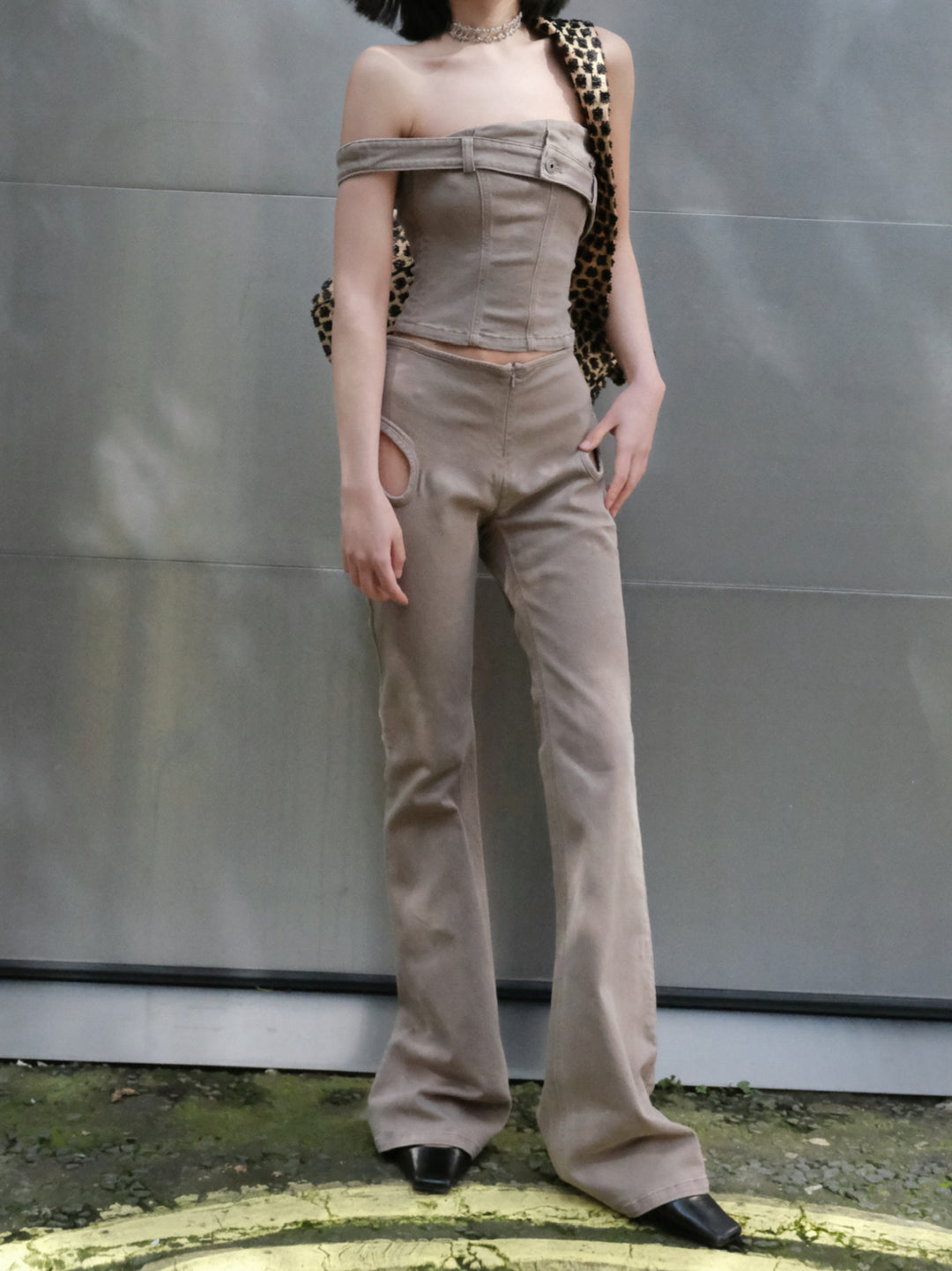 Brown Washed Cutout Trousers