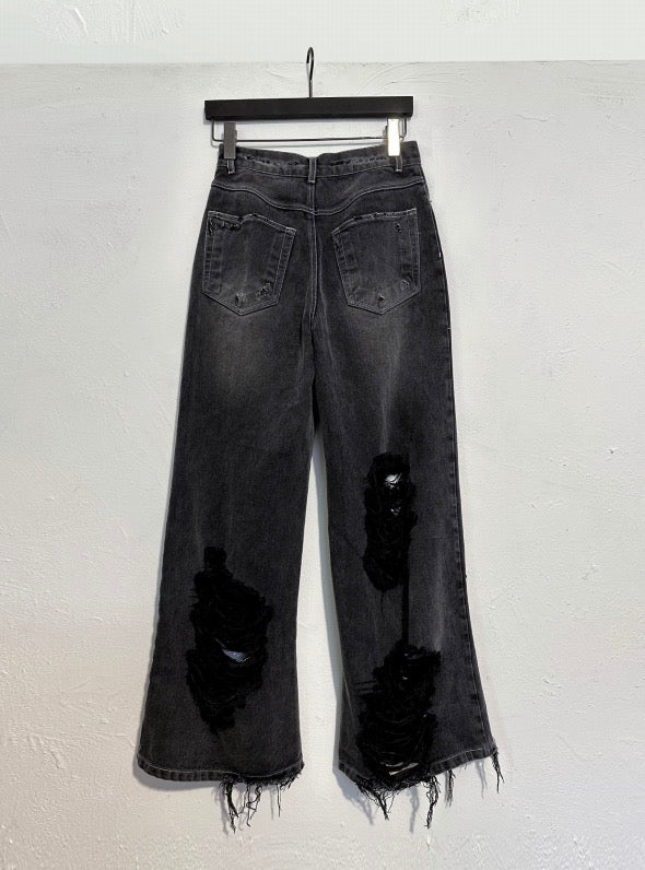 Ragged Wide leg Jeans Gray