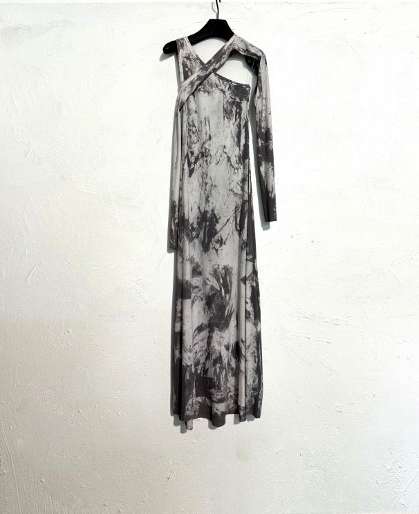 Ink Tie-Dye Slant Shoulder Dress