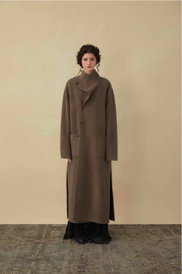 Brown and green high neck coat