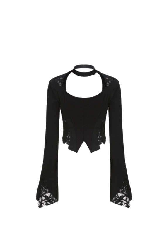 Black Neck Drawstring Top