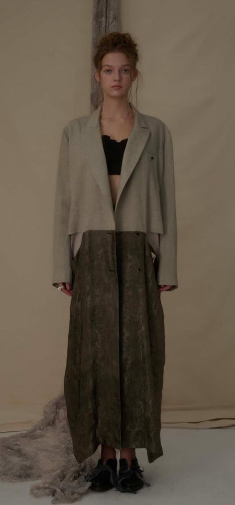 Silk and linen patchwork openwork jacket