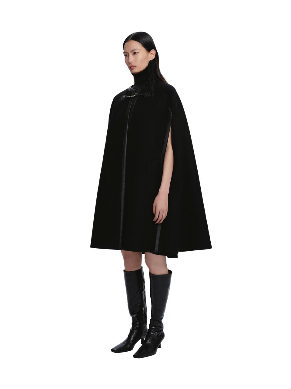 Black Wool Patchwork Shawl Coat