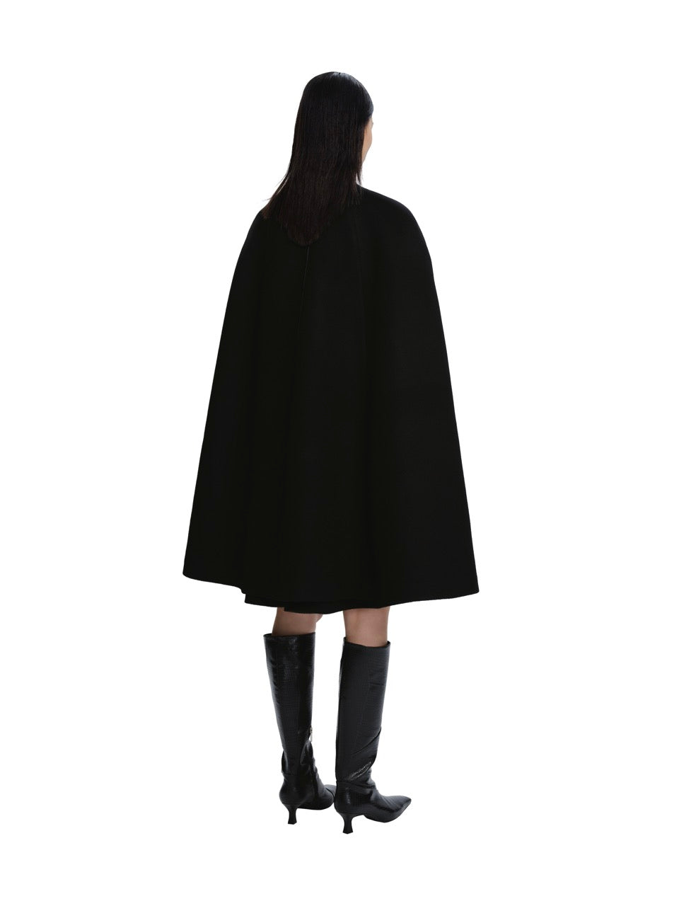 Black Wool Patchwork Shawl Coat
