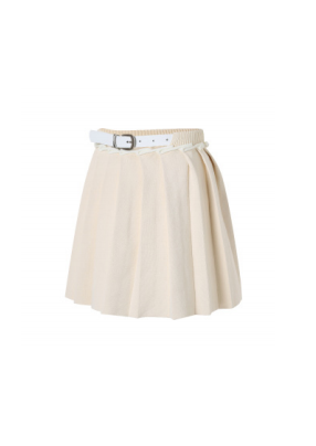 Pleated Skirt With Plain Texture Belt