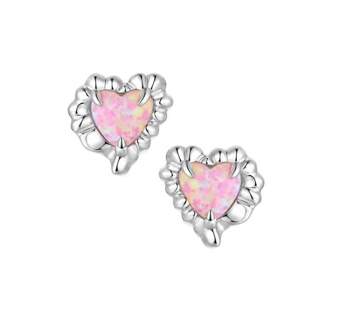Pink Dream Opal Crushed Heart Earring