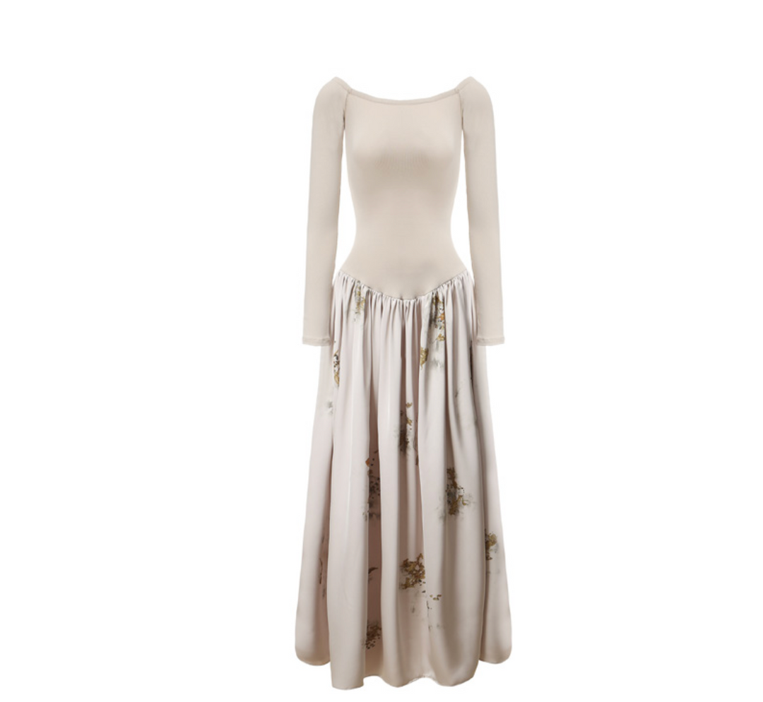CHINESE MEDICINE PRINT BARE DRESS