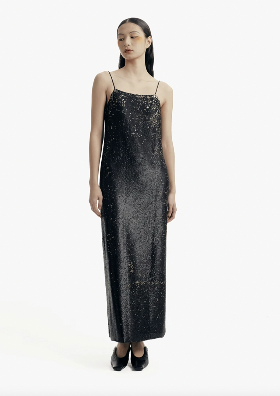 Black Gold Sequin Slip Dress