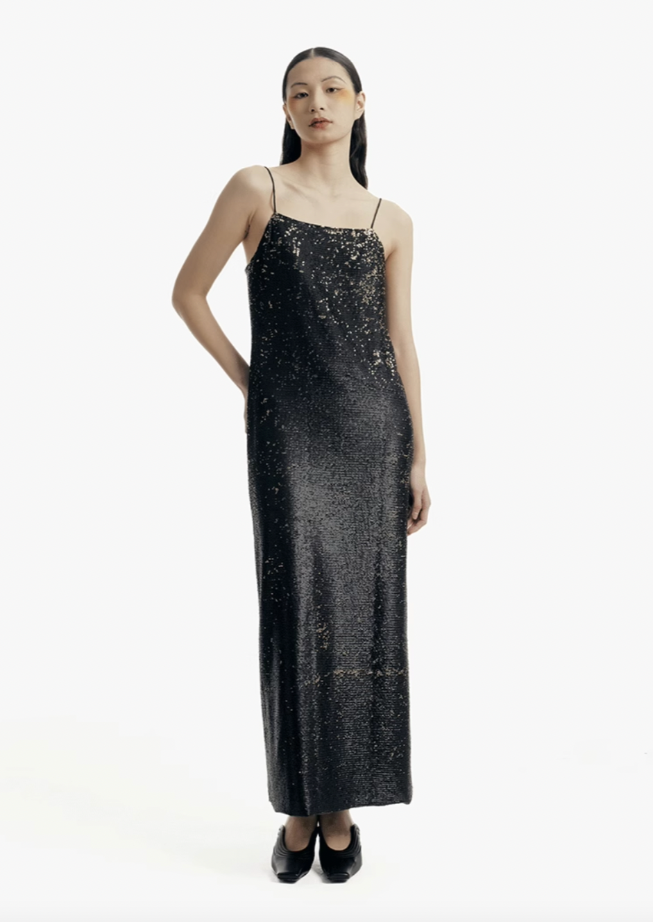 Black Gold Sequin Slip Dress