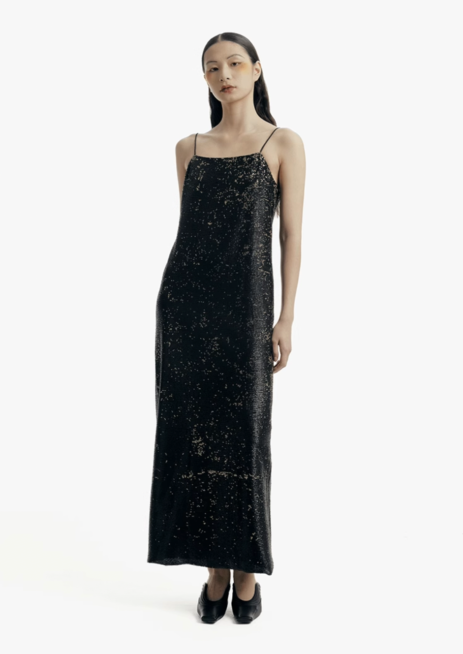 Black Gold Sequin Slip Dress