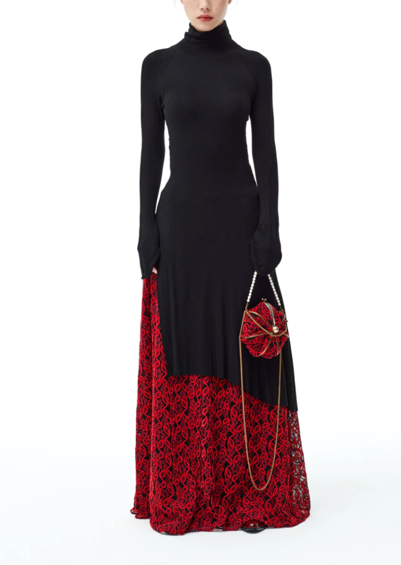 Cotton Jersey High Neck Dress