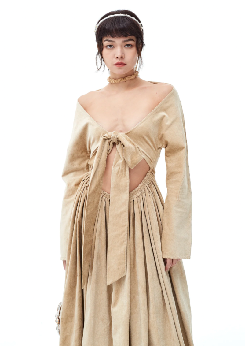 Corduroy Boat Neck Smock Dress