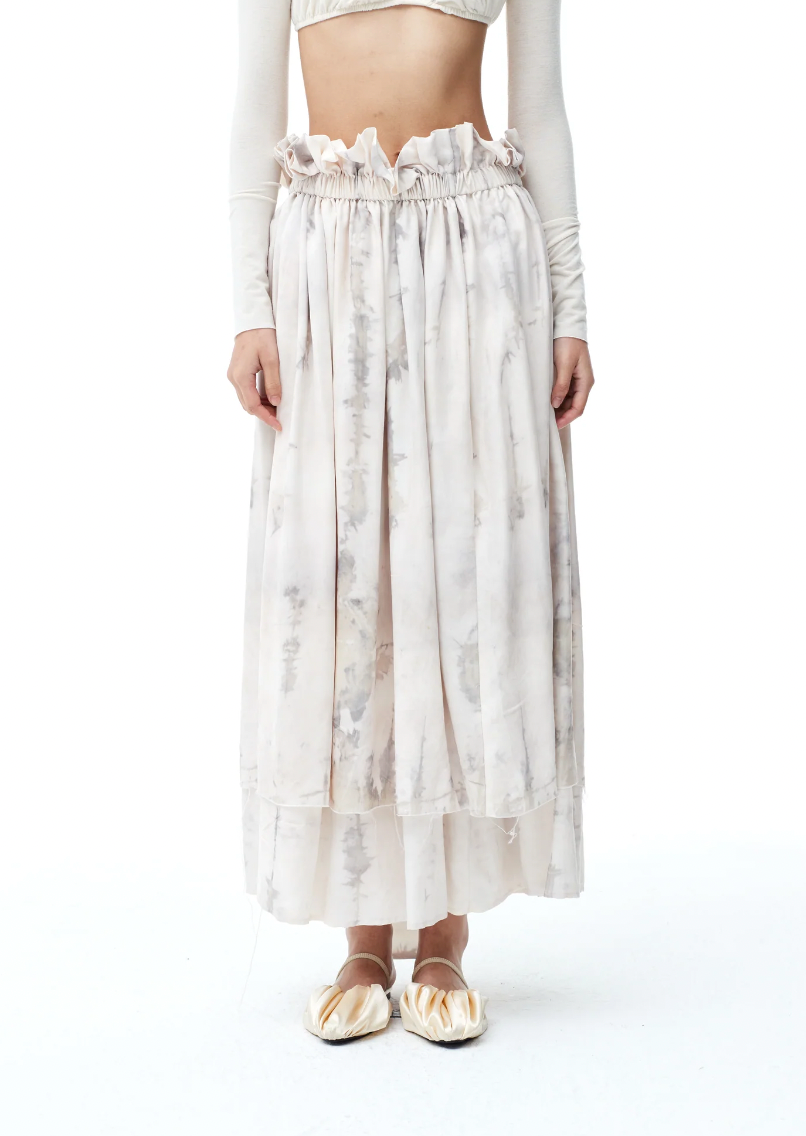 Dyed Cupro Silk Flouncy Dress Skirt