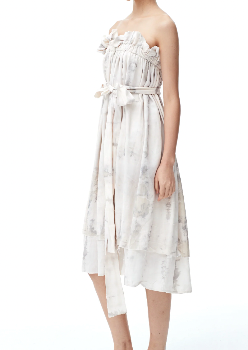 Dyed Cupro Silk Flouncy Dress Skirt