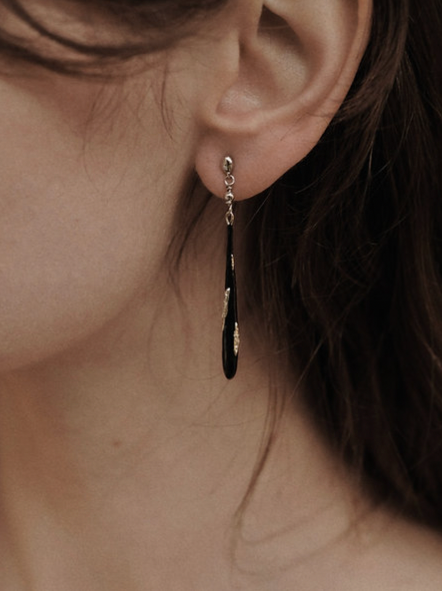 Tea Drop Earring With Black Enamel