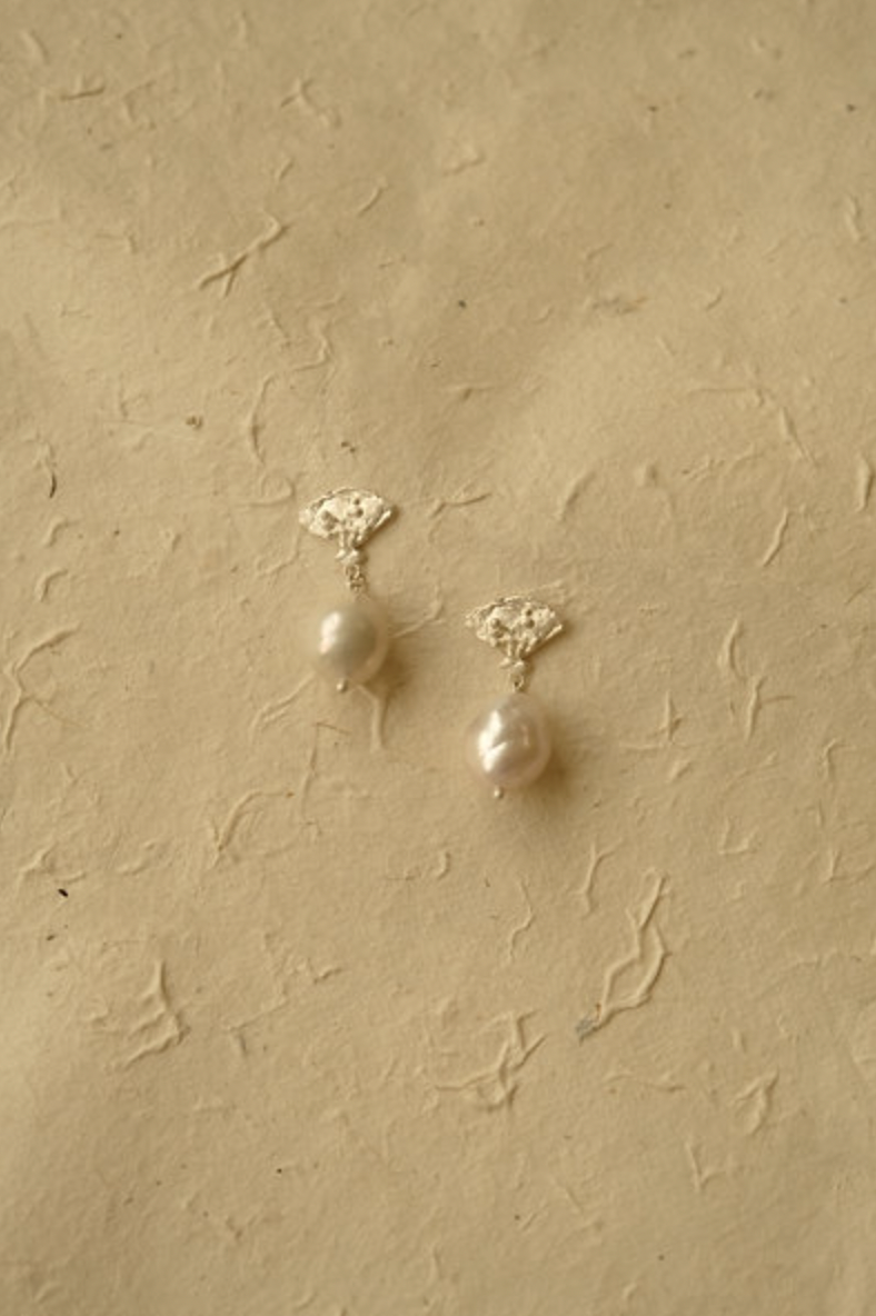 Fan Earrings With Big Baroque Pearls