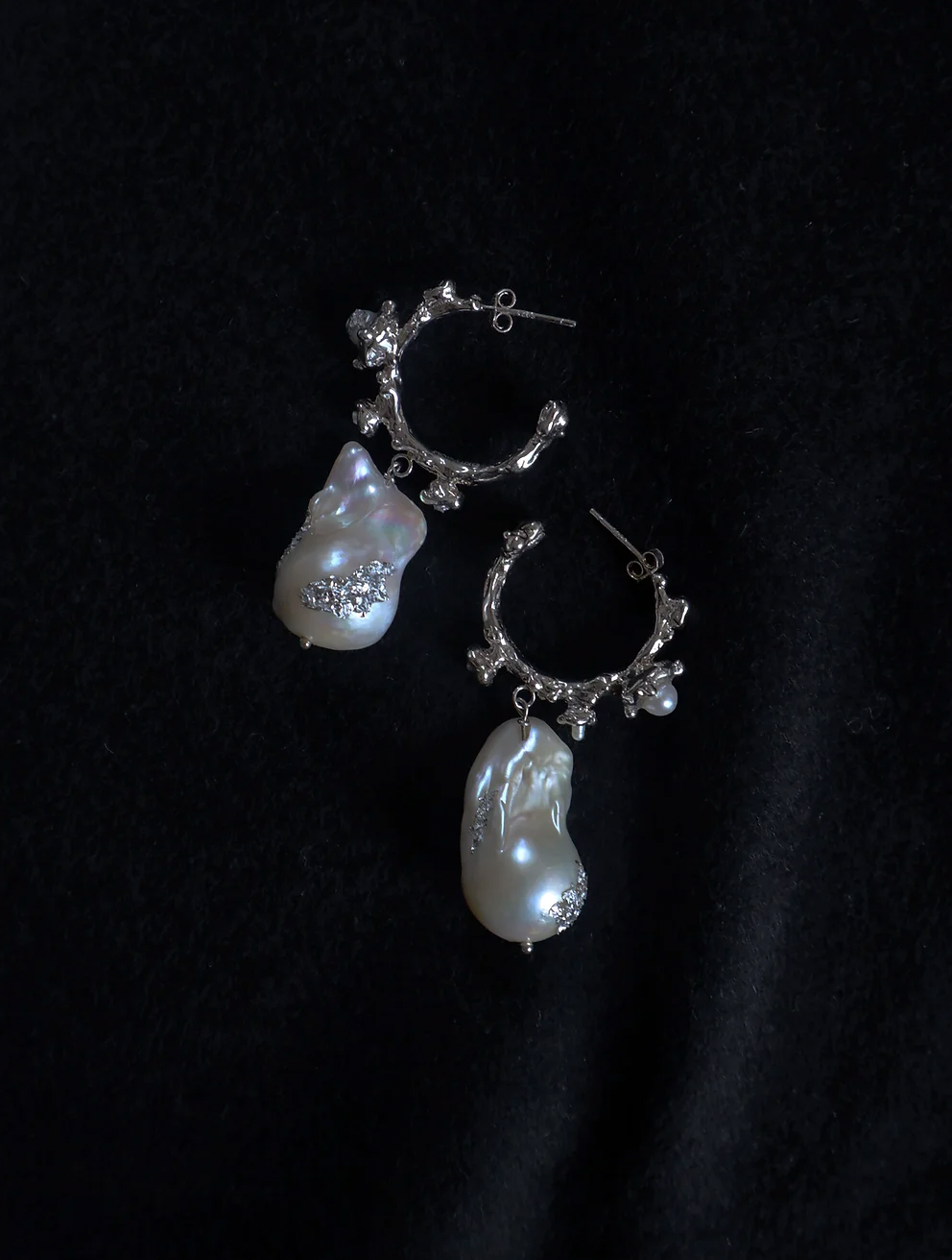 Silver Floral Earrings With Baroque Pearls