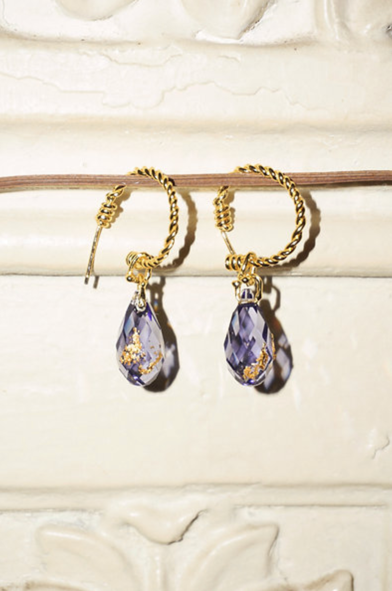 Twisted Earrings With Purple Swaroski Crystal