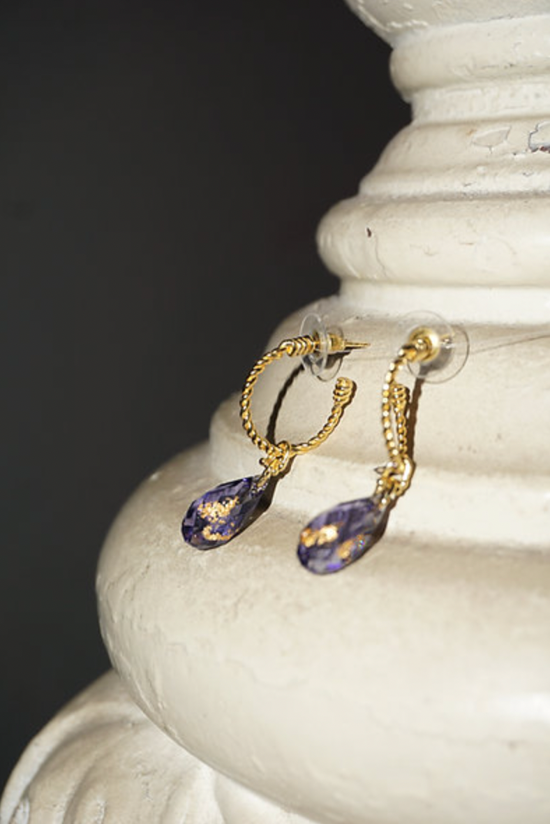 Twisted Earrings With Purple Swaroski Crystal