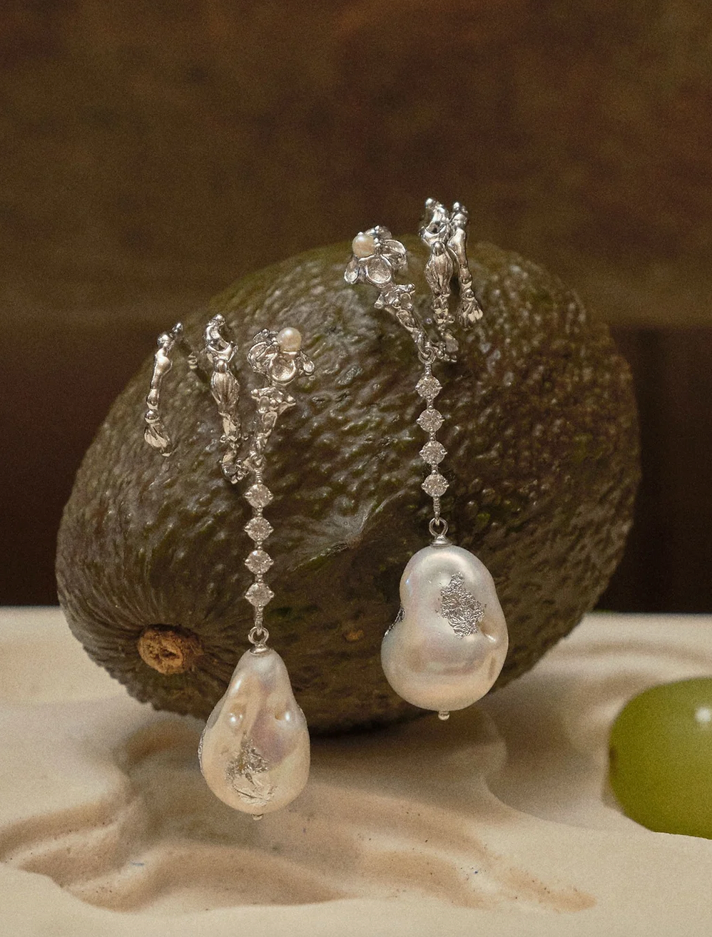 Shell And Blossom Earrings With Baroque Pearls (silver)