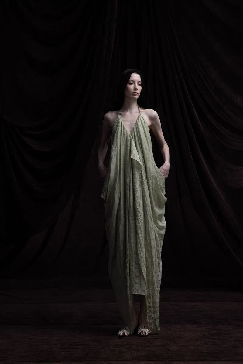 Tencel Jacquard Halter Dress green