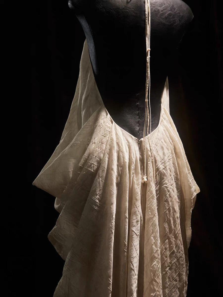 Tencel Jacquard Halter Dress white