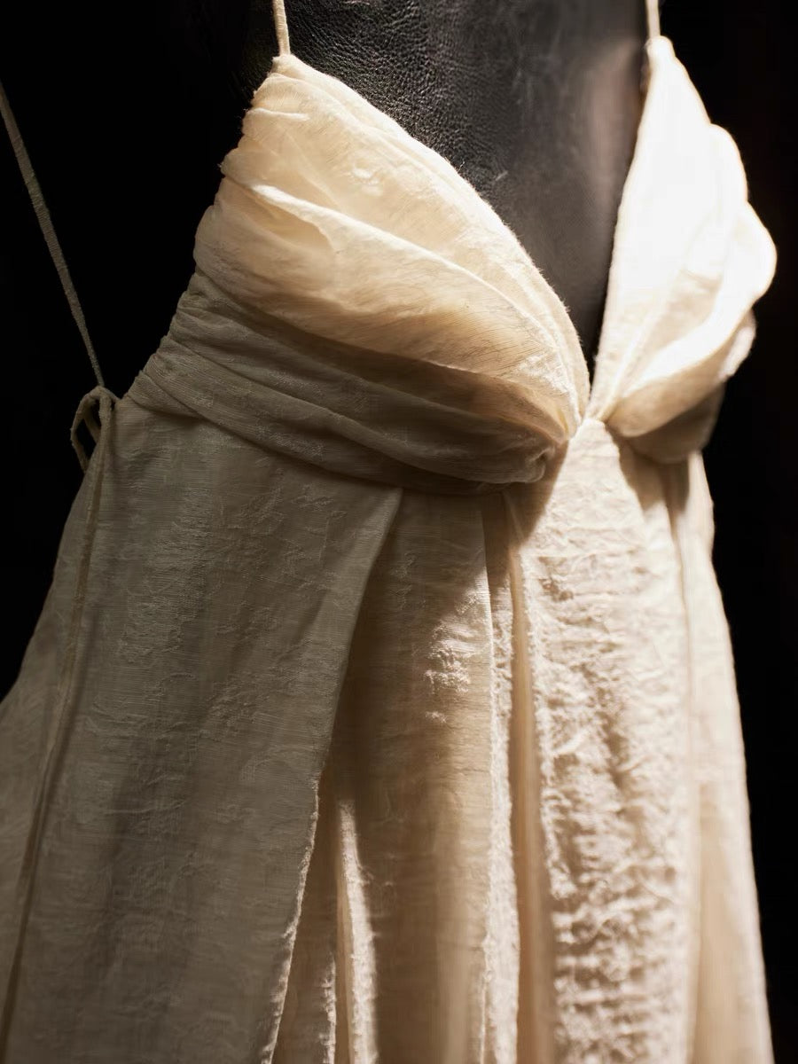 Vintage Linen Jacquard And Lace Camisole Dress