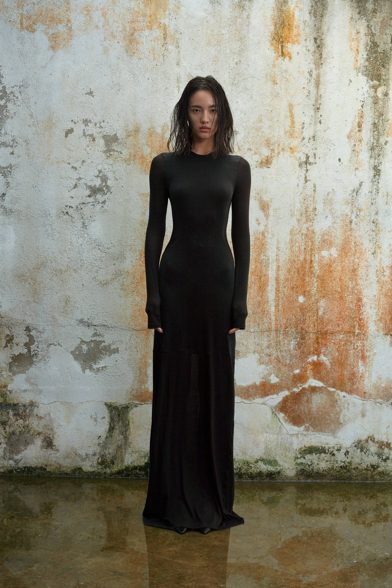 Patchwork Long Sleeve Sheer Maxi Dress Atomicfield
