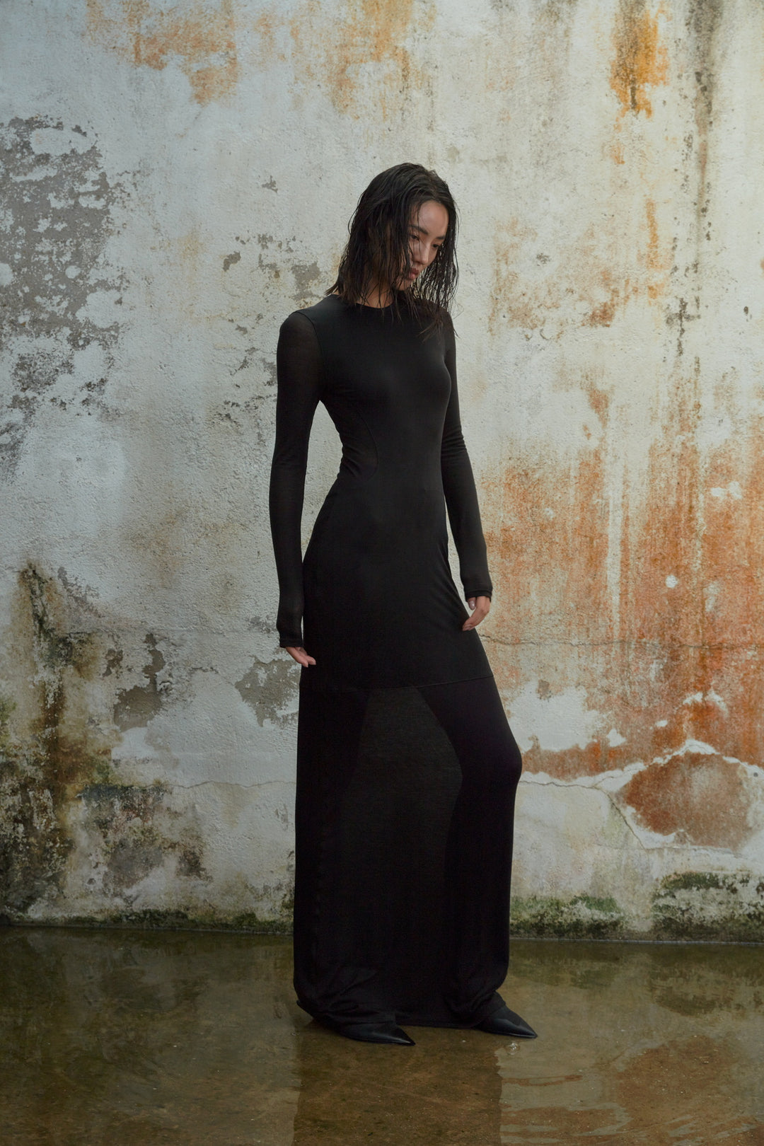 Patchwork Long Sleeve Sheer Maxi Dress – Atomicfield Patchwork Long Sleeve Sheer Maxi Dress – Atomicfield