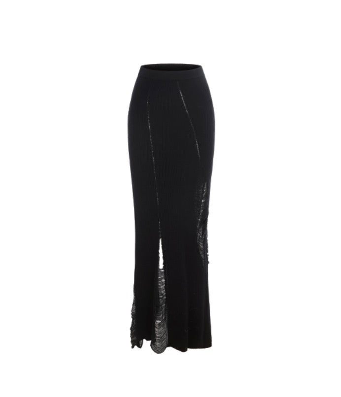 Knit Wrecking Half Skirt (Black)