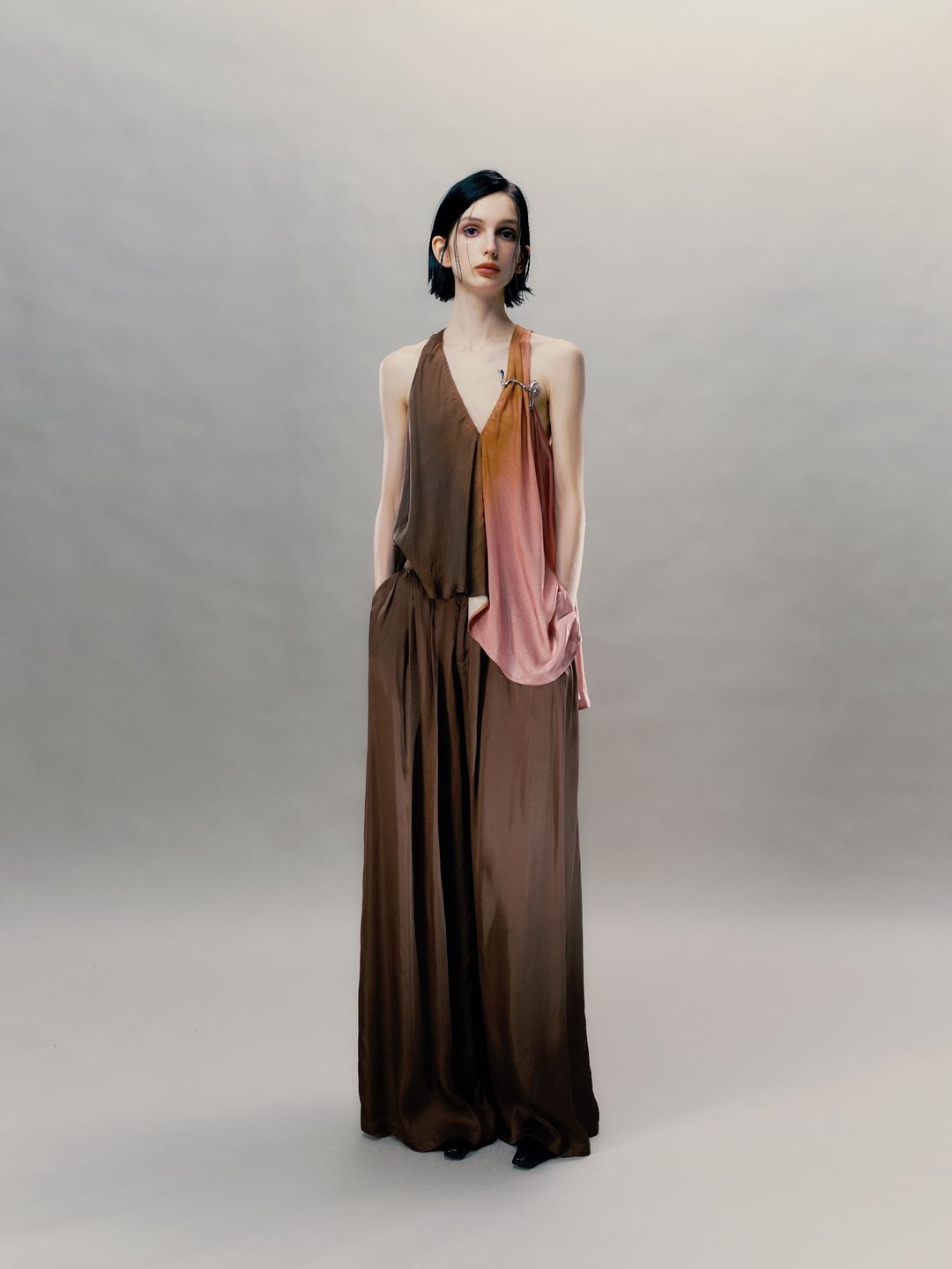 Stacked Pleat Wide Leg Trousers
