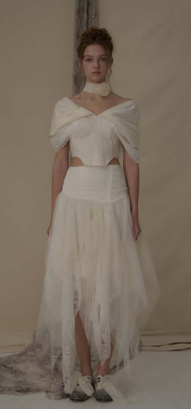 Lace Irregular Mesh Skirt (Milk White)