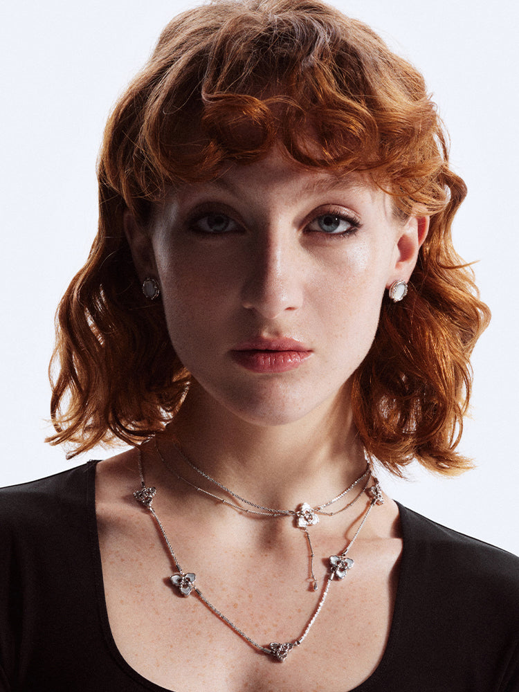 Triple Pearl Layered Necklace (Silver)