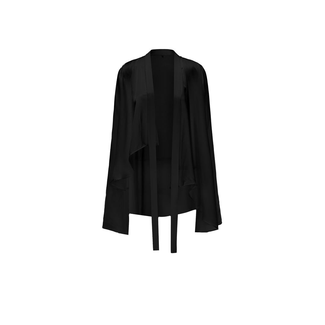 Ribbon Irregular Silk Short Shirt Jacket