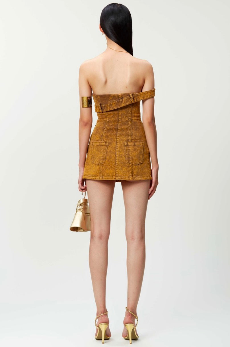 Mismatched Work Sheath Dress in Brown