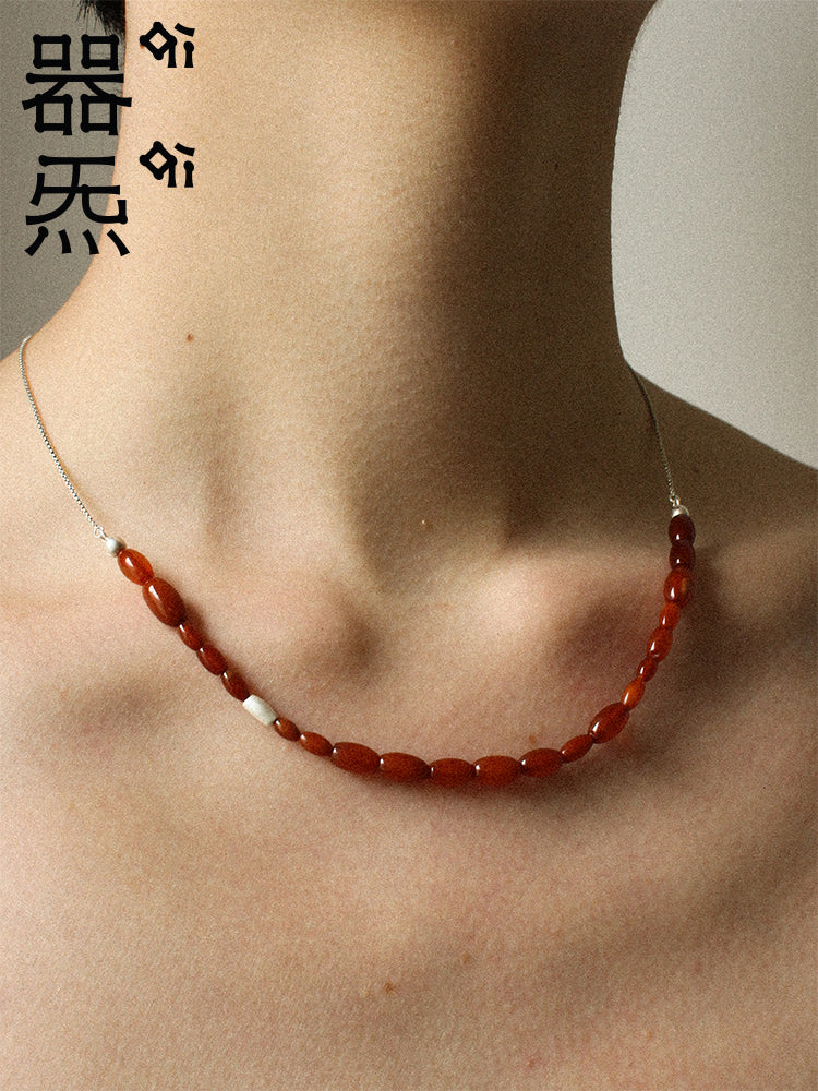 Nightfall Rise, Amber and Silver Beaded Chain Necklace