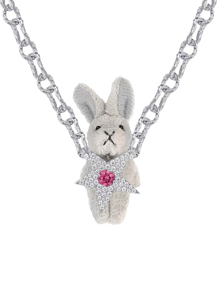 Pave Star Plush Rabbit Necklace