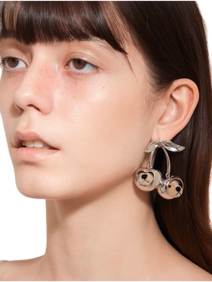 Double Cherry Bear Head Earring