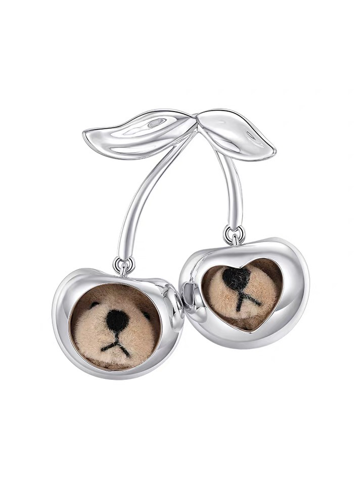 Double Cherry Bear Head Earring