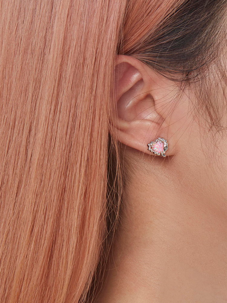 Pink Dream Opal Crushed Heart Earring