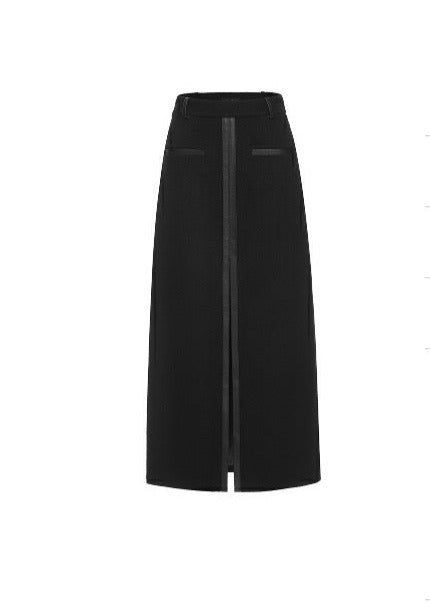 Black Wool Patchwork Slit Mini Skirt