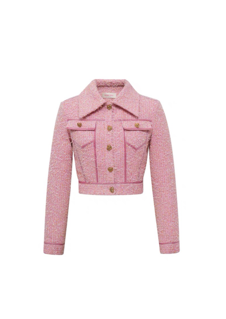 Pink Tweed Panel Lapel Jacket