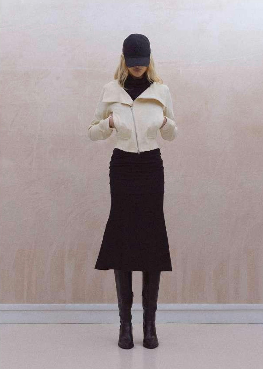 Asymmetric Zipper Slim Fit Short Cropped Rib Jacket