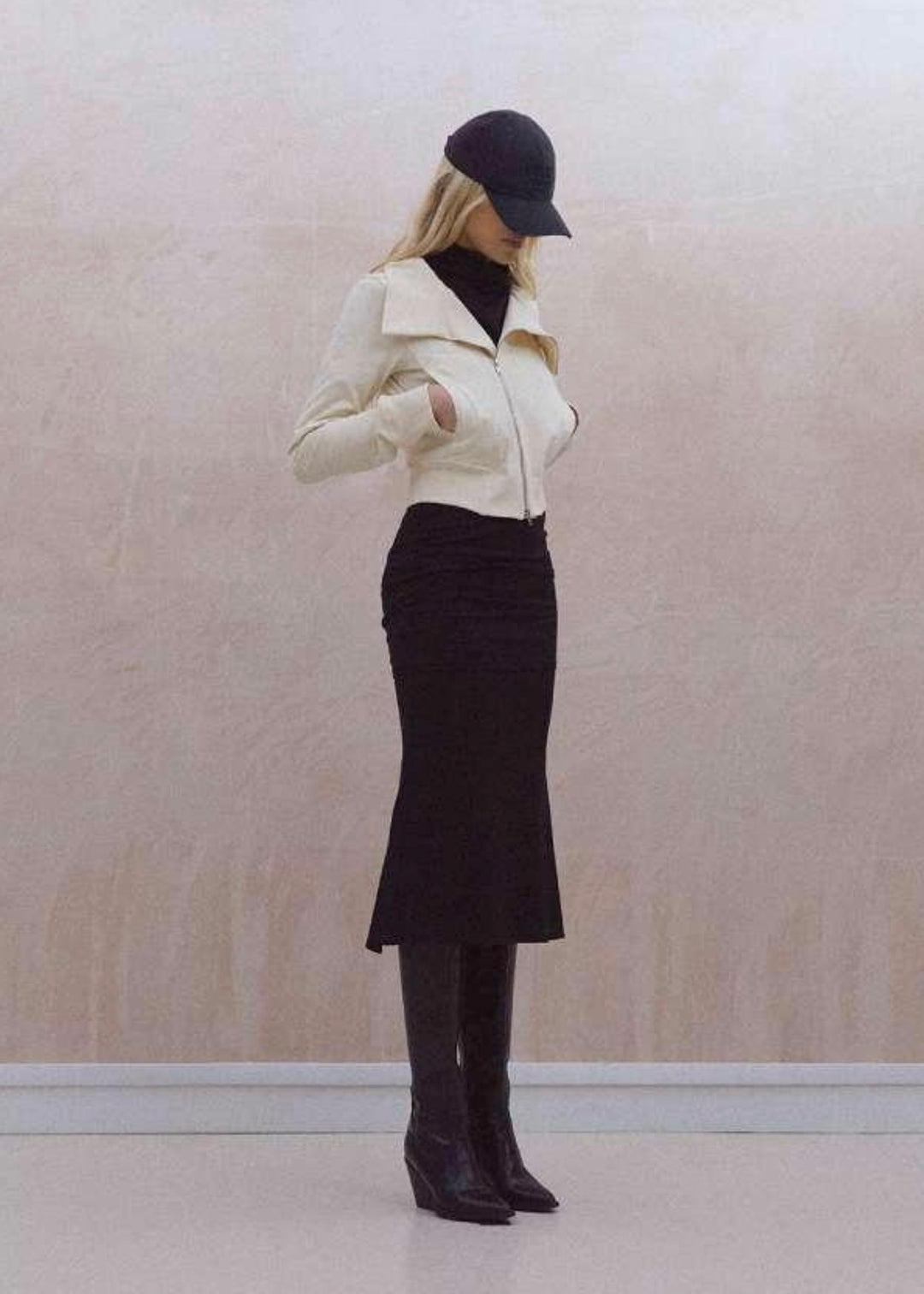 Asymmetric Zipper Slim Fit Short Cropped Rib Jacket