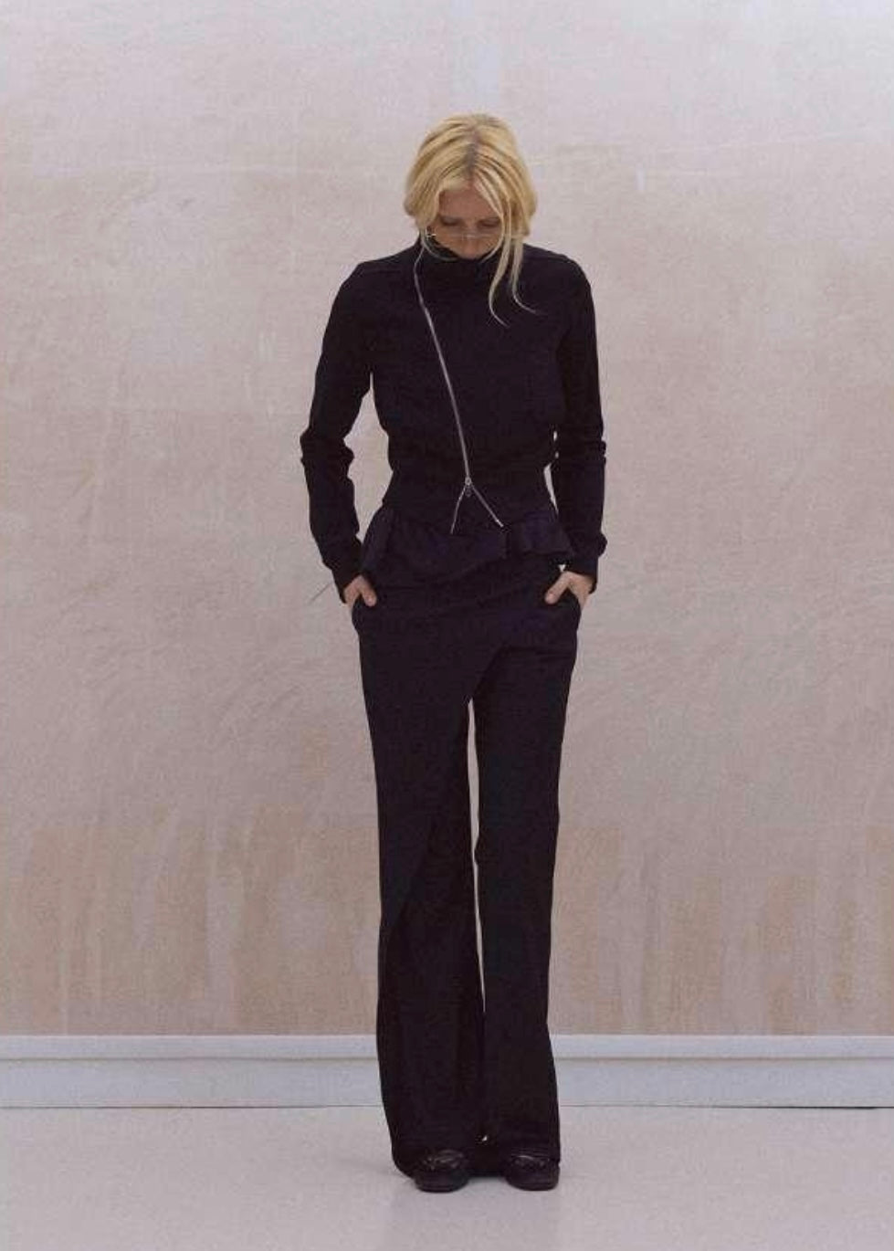 Asymmetric Zipper Slim Fit Short Cropped Rib Jacket