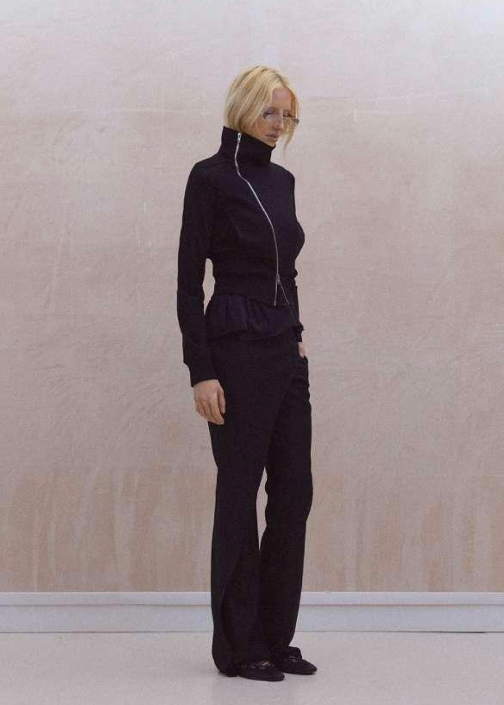 Asymmetric Zipper Slim Fit Short Cropped Rib Jacket